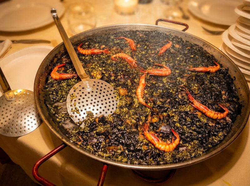 Arroz negro con gambas — cocina tradicional catalana